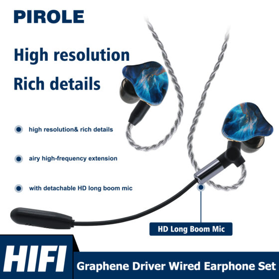 GRAPHENE DRIVER WIRED GAMING EARPHONES IN EAR HEADPHONES WITH MIC DETACHABLE GRAPHENE CABLE FOR FPS PC PHONE GAME